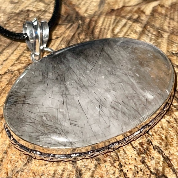 Large Oval Black Rutilated Quartz Pendant 1 7/8”x 1 7/8” - Picture 4 of 12